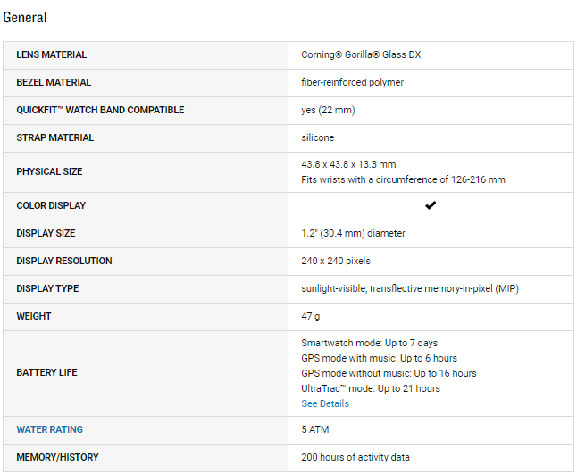 Specifications of the Garmin Forerunner 745